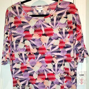 NWT - LuLaRoe Irma Small-Hi Lo Oversized Tunic-Floral Stripe Red, Plum, Beige
